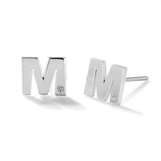 925 Sterling Silver Personalized Diamond Uppercase Letter Name Earrings Nameplate Earrings - onlyone