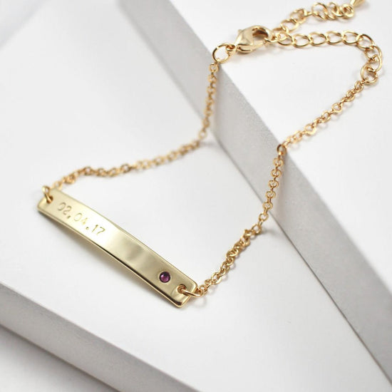 925 Sterling Silver Custom Bar Name Bracelet With Birthstone, Nameplated Necklace - onlyone