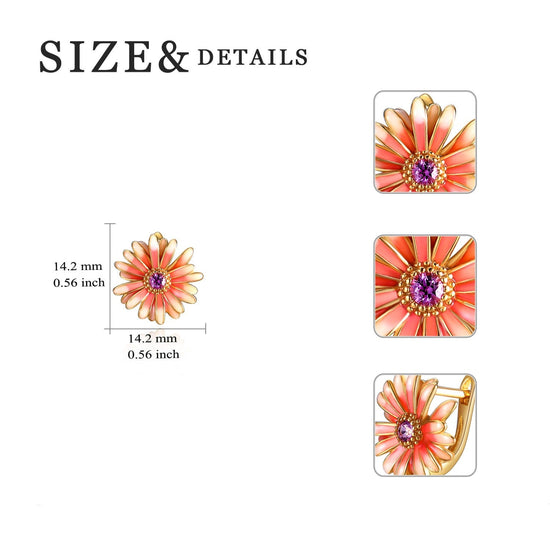 925 Sterling Silver Purple Crystal Chrysanthemum Earrings - onlyone
