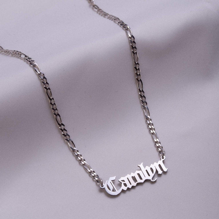 925 Sterling Silver Name Necklace In Figaro Chain