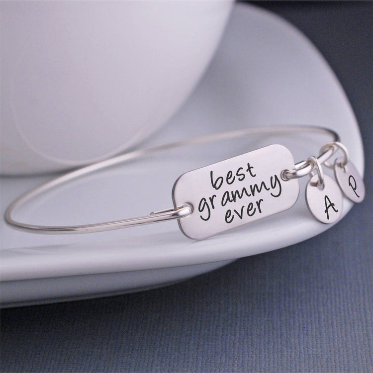 925 Sterling Silver Personalized Best Grammy Ever With Initials
