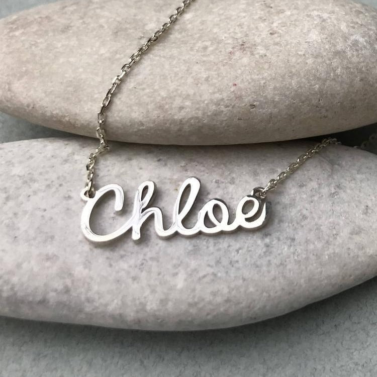 925 Sterling Silver Custom Cursive Chloe Name Necklace Nameplate Necklace
