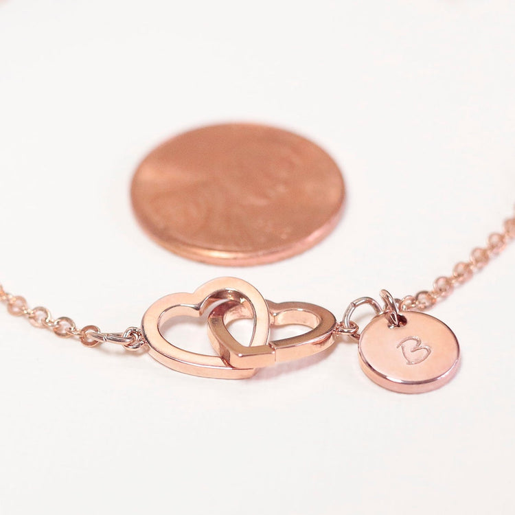 925 Sterling Silver Personalized Initial Double Hearts Anklet