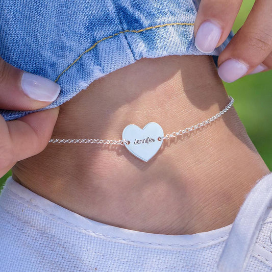 925 Sterling Silver Personalized Heart Name Anklet Bracelets