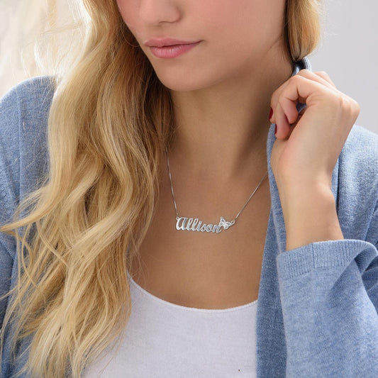 Collier nom personnalisé papillon en argent sterling 925