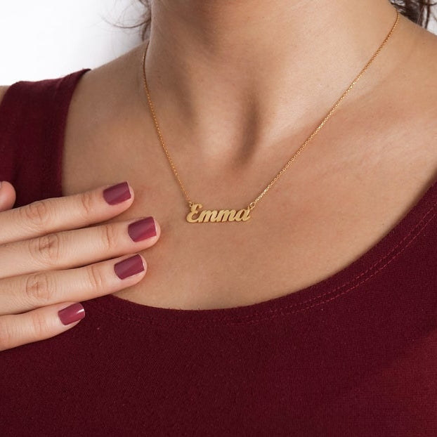 925 Sterling Silver Tiny Gold Personalized Emma Name Necklace