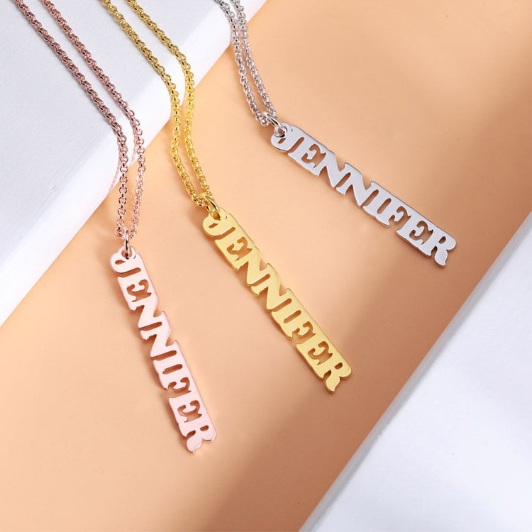 925 Sterling Silver Vertical Name Necklace Nameplate Necklace