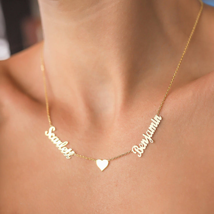 925 Sterling Silver Double Names With Heart Necklace
