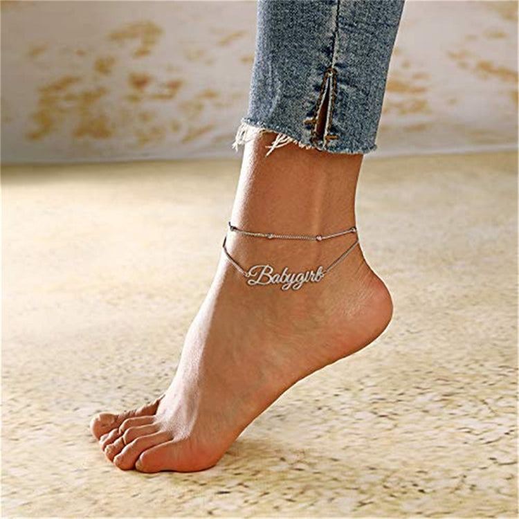 925 Sterling Silver Double Layers Name Anklet, Nameplated Anklet