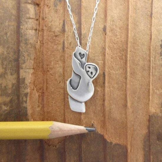 925 Sterling Silver Tree Sloth Necklace - Silver Sloth Pendant - onlyone