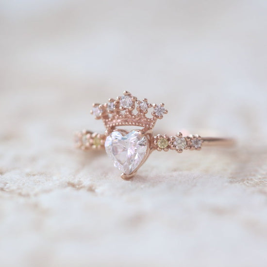 Crown Heart-shaped Birthstone Ring 925 Sterling Silver Engagement Ring. - onlyone