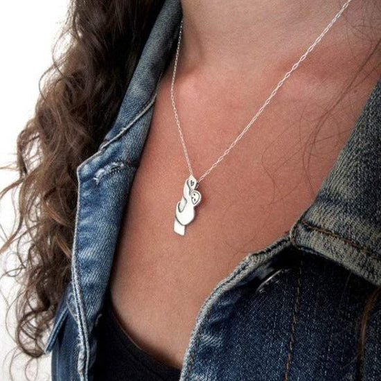 925 Sterling Silver Tree Sloth Necklace - Silver Sloth Pendant - onlyone