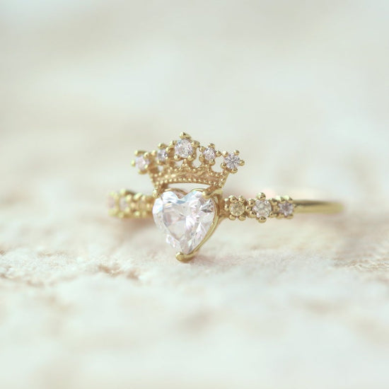 Crown Heart-shaped Birthstone Ring 925 Sterling Silver Engagement Ring. - onlyone