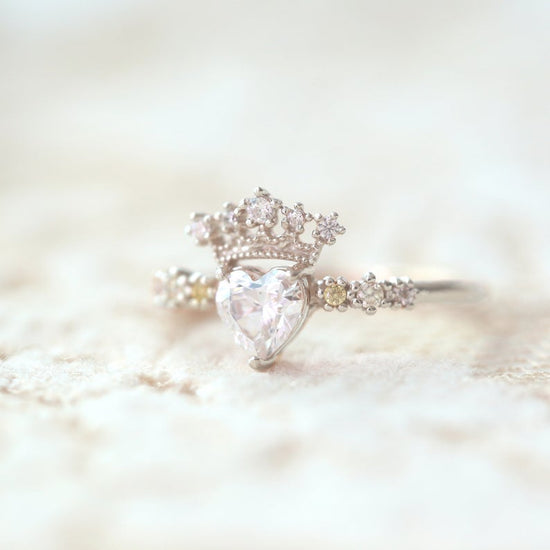 Crown Heart-shaped Birthstone Ring 925 Sterling Silver Engagement Ring. - onlyone