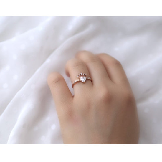 Crown Heart-shaped Birthstone Ring 925 Sterling Silver Engagement Ring. - onlyone