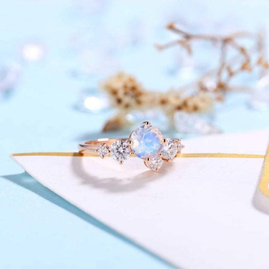 Moonstone Engagement Ring Art Deco Moissanite Rose Gold Ring Antique Cluster Unique Wedding Ring Unique Bridal Ring Anniversary Ring - onlyone