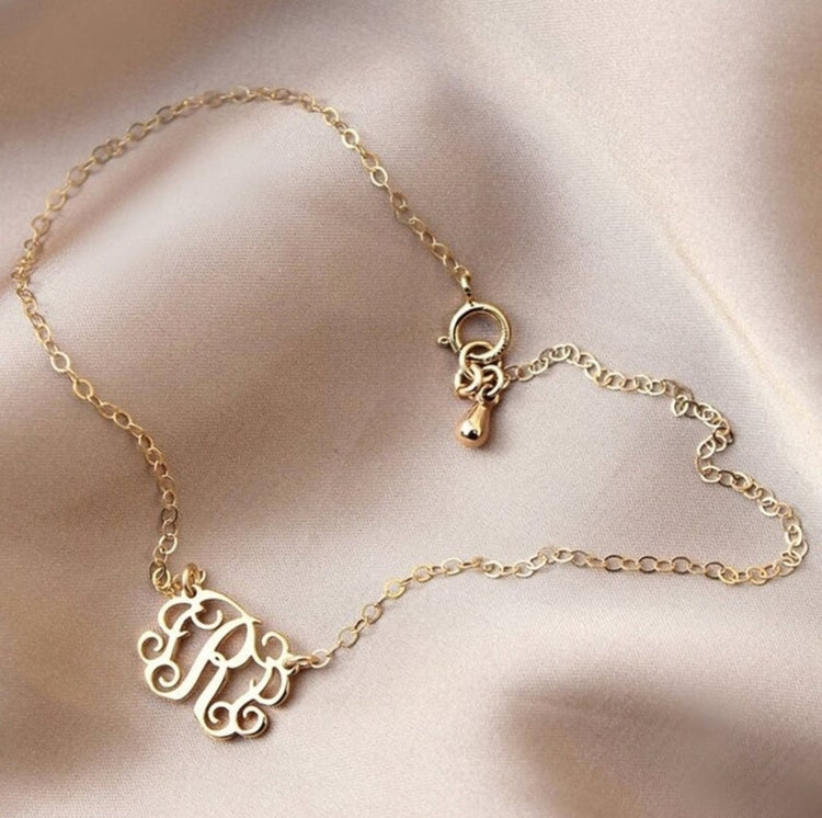 925 Sterling Silver Personalized Monogram Anklet Dainty Custom Initials Chain Anklet - onlyone