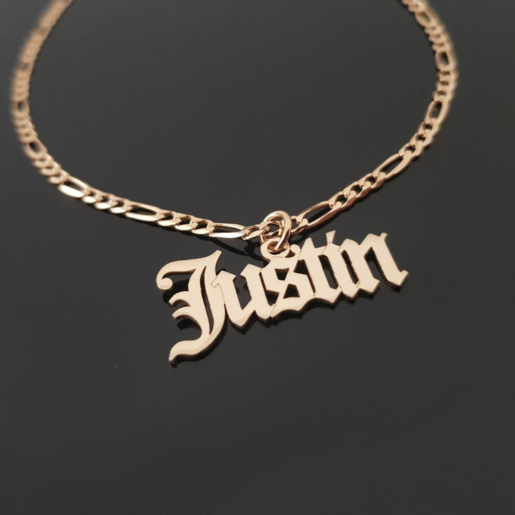925 Sterling Silver Name Pendant Necklace In Figaro Chain