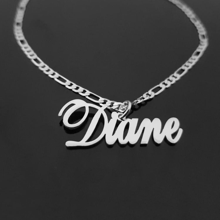925 Sterling Silver Name Pendant Necklace In Figaro Chain