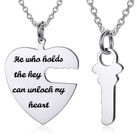 925 Sterling Silver The Key To My Heart Engraved Name Necklace He Who Hold The Key Can Unlock My Heart - onlyone