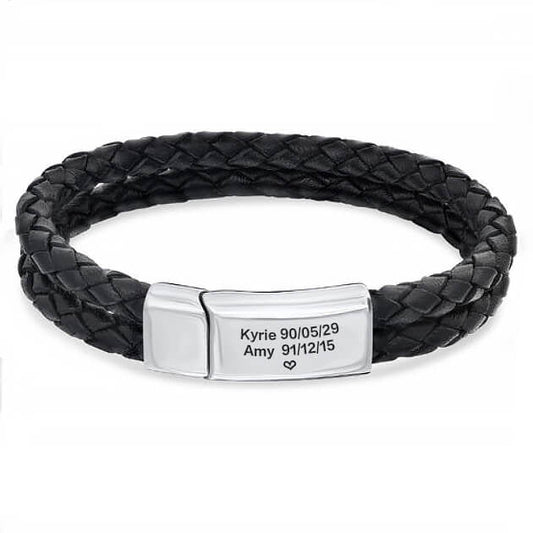 Custom Engraved Leather Bracelet for Men