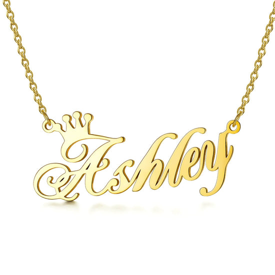 925 Sterling Silver Ashley Name Crown Necklace Nameplate Necklace You Are My Queen - onlyone