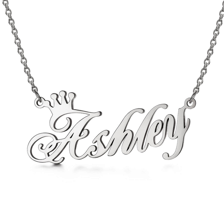 925 Sterling Silver Ashley Name Crown Necklace Nameplate Necklace You Are My Queen - onlyone
