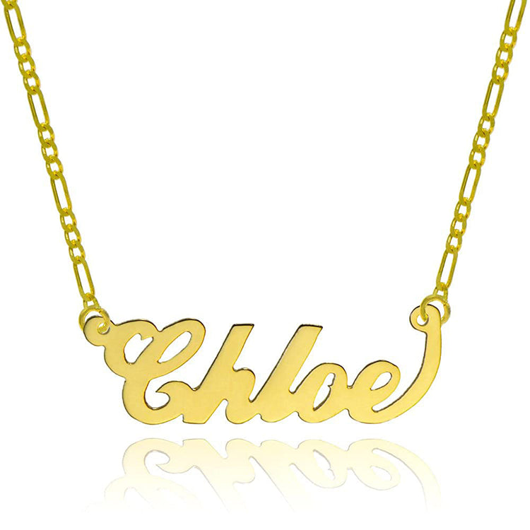 925 Sterling Silver Name Necklace In Figaro Chain