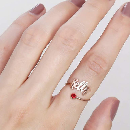 925 Sterling Silver Name Ring With Birthstone