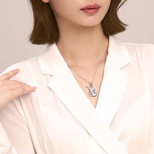 925 Sterling Silver Cute Animal Holds Heart Necklace