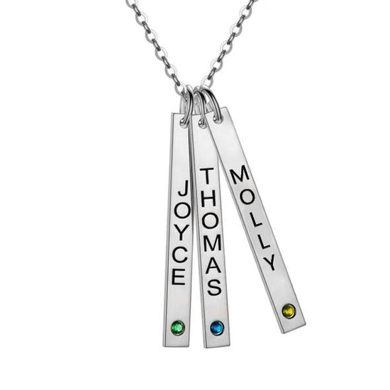 925 Sterling Silver Vertical Engraved Bar Necklace With Birthstone, Gift For Her, Birthday Gift - onlyone