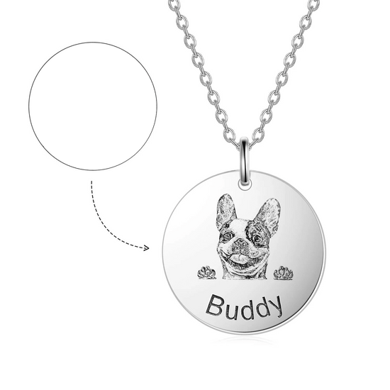 925 Sterling Silver Pet Lithograph Pet Portrait Engraved Necklace Personalized Necklace Gift For Pet Lovers - onlyone